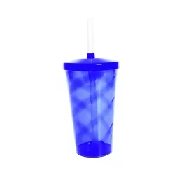 Copo Twister c/ Tampa e Canudo Azul Bic Transparente 750ml LT-085