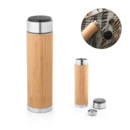 Squeeze Térmico em Aço Inox Reciclado e Bambu com Termómetro Digital 430 mL SP94296